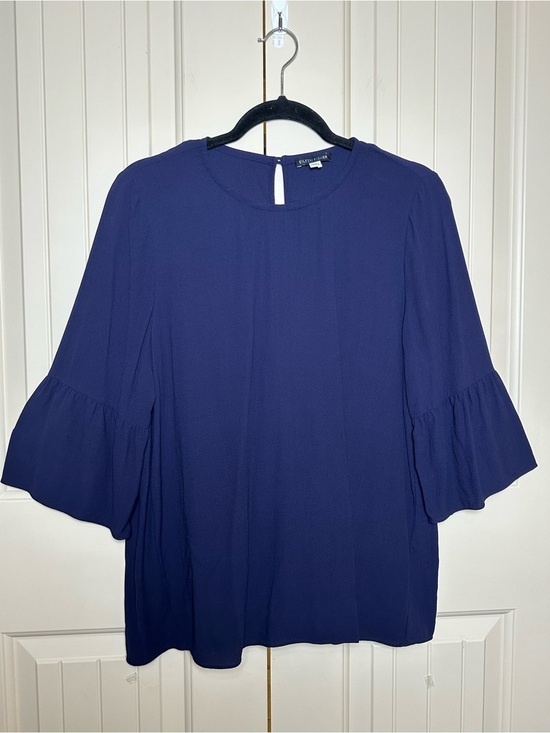 Eileen Fisher Tops - Eileen Fisher Womens Blouse Navy 100% Silk Georgette Crepe Bell Sleeve Sample S